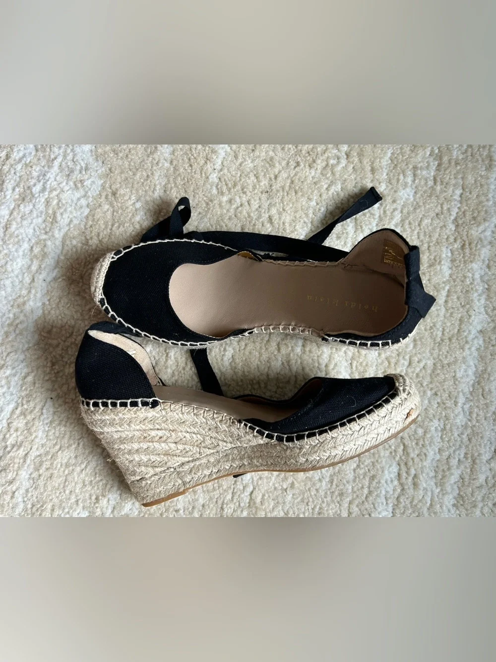 Heidi Klein Black Canvas Lace Up Espadrille Wedge Shoes EU 38 Made in Spain